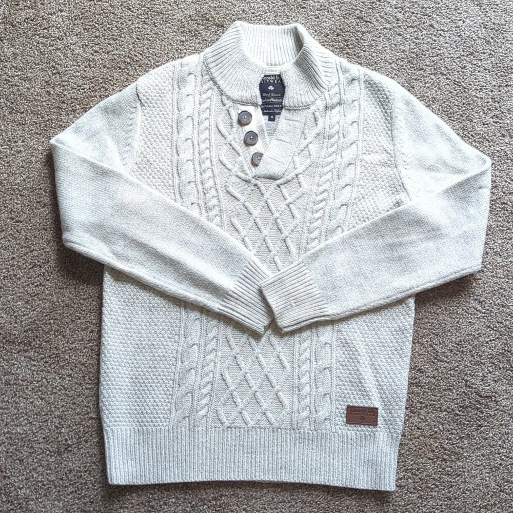 Emerald Isle Knitwear Gray Wool Blend Burren Jumper Sweater